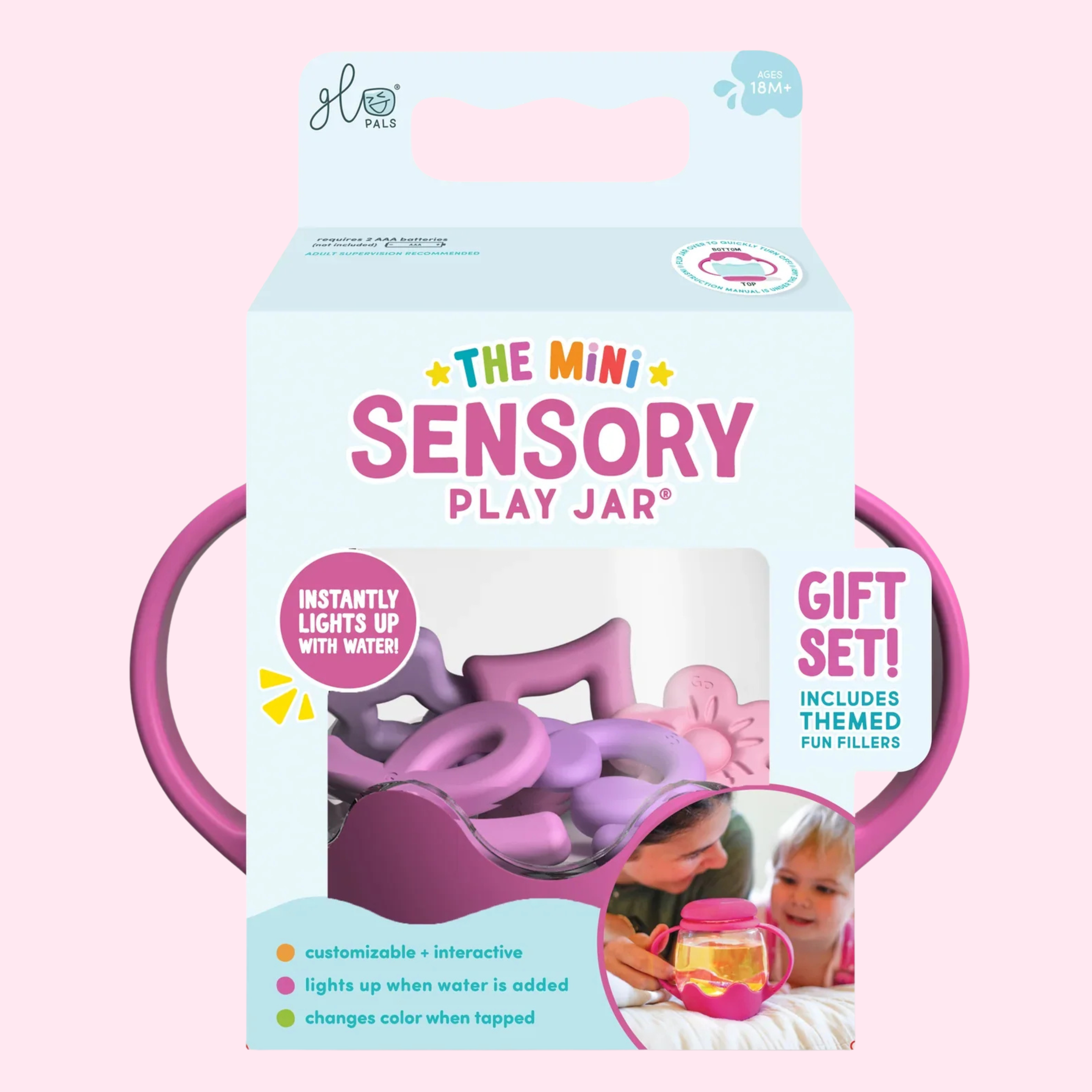 Pink Gumdrop Sensory Light Up Play Jar Gift Set - Glo Pals