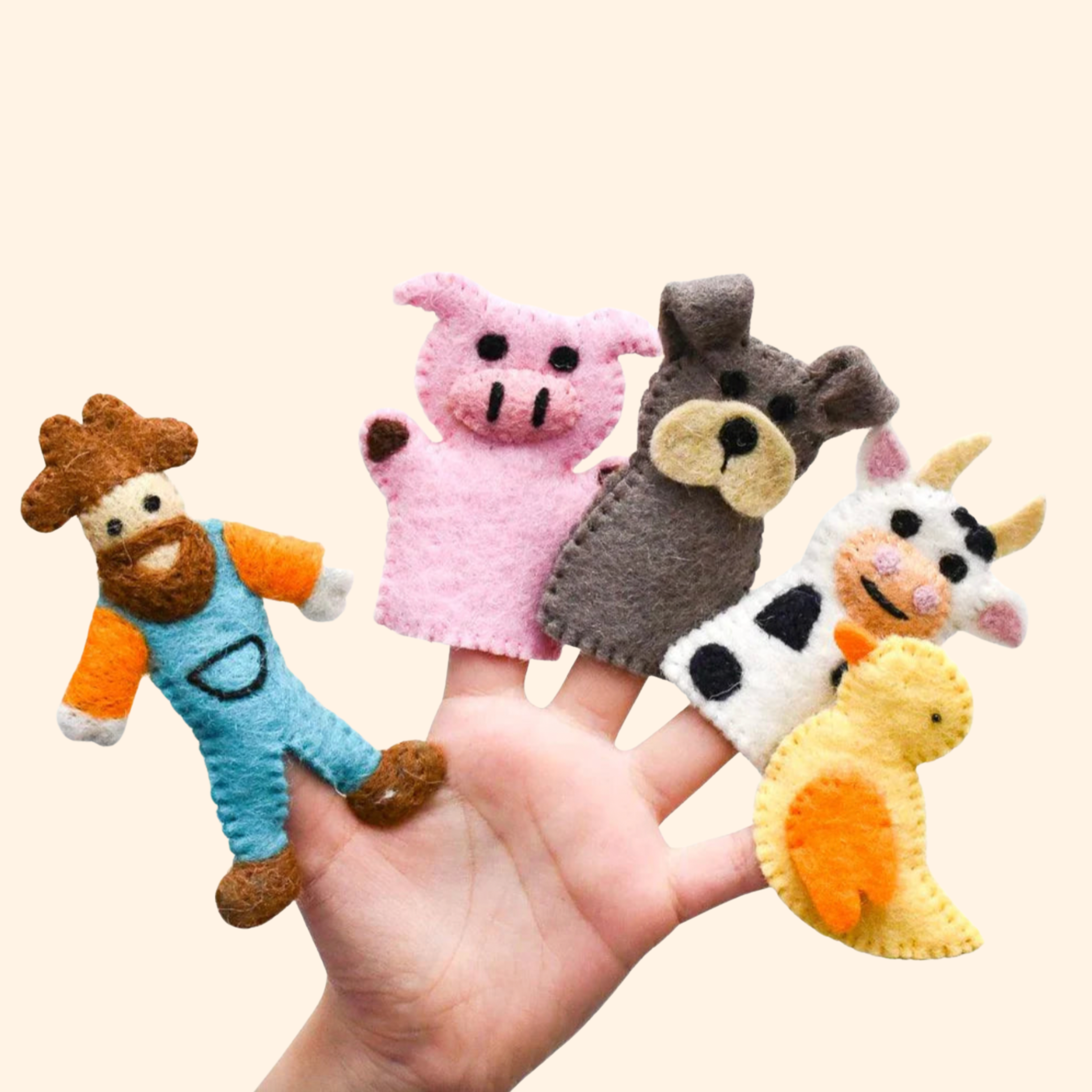 Old MacDonalds Farm Animals Felt Finger Puppet Set - Tara Treasures