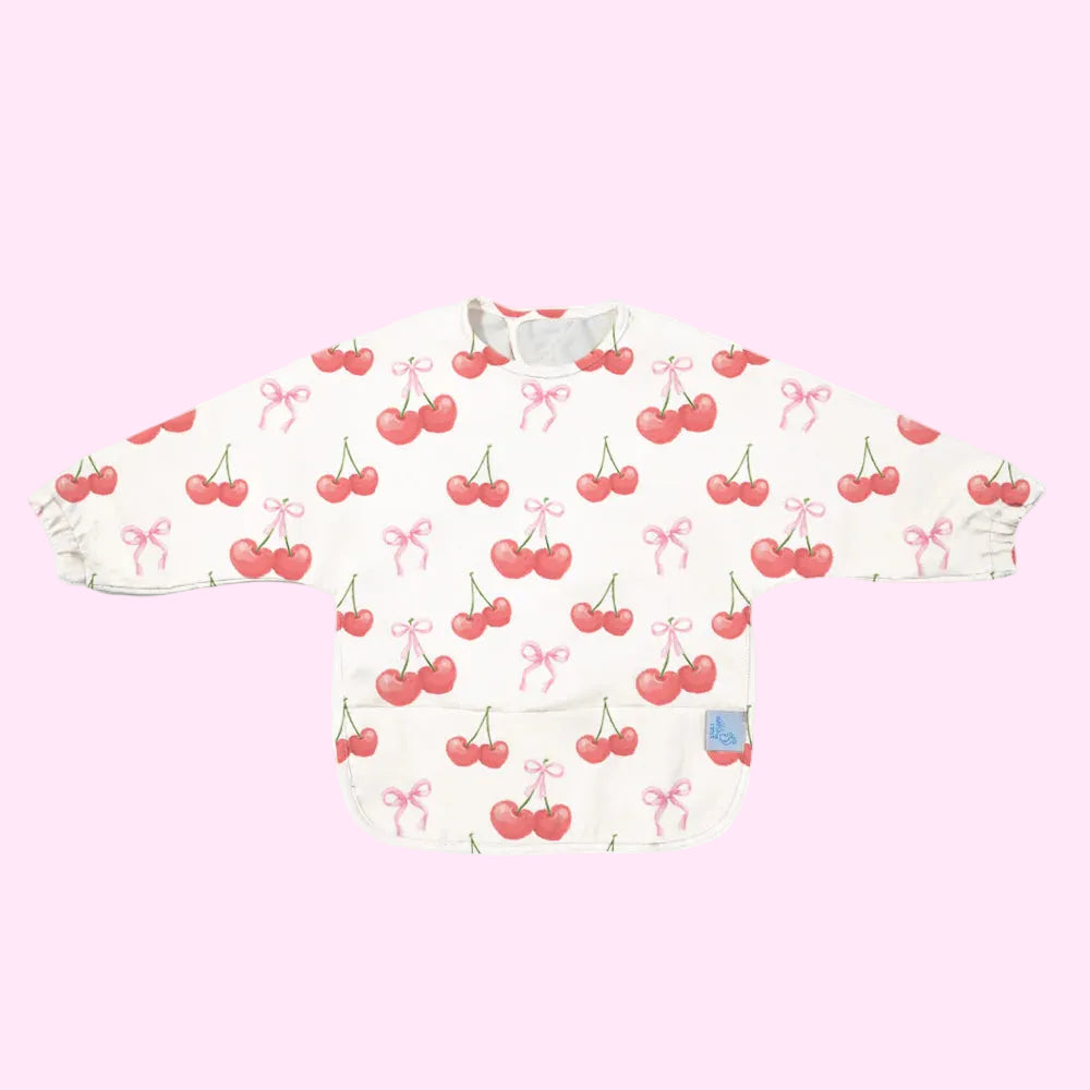 Cherry Bows Long Sleeve Smock Bib - Nibble & Rest