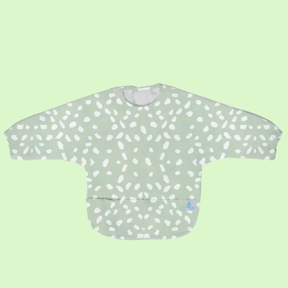 Sage Dots Long Sleeve Smock Bib - Nibble & Rest