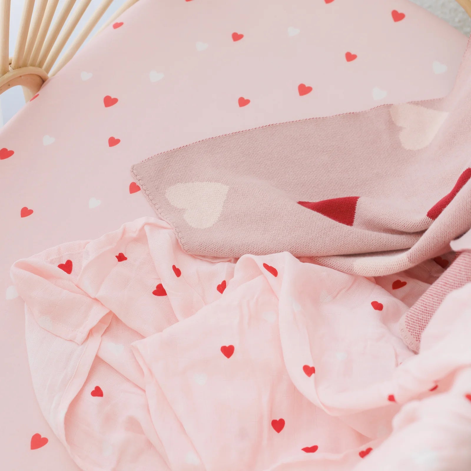 Pink baby cot sheet with heart pattern soft stretchy fabric
