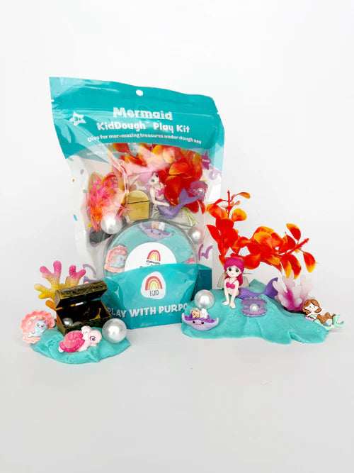 Mermaid sensory play kit with resealable KidDough pouch, sea creature charms and ocean themed accessories for hands-on tactile play