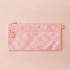 Fox & Fallow large pencil case. Spacious, durable and can be personalised with embroidery, perfect for school, highschool and everyday use. Can also get matching backpack and lunch bag. This print is peach check