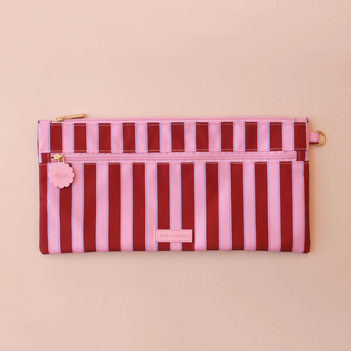 Fox & Fallow large pencil case. Spacious, durable and can be personalised with embroidery, perfect for school, highschool and everyday use. Can also get matching backpack and lunch bag. This print is burgundy stripe
