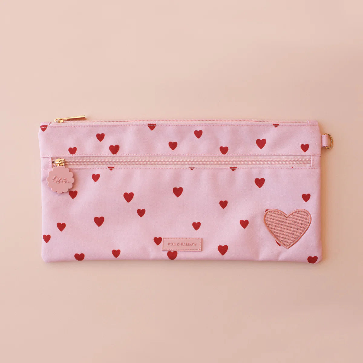 Fox & Fallow large pencil case. Spacious, durable and can be personalised with embroidery, perfect for school, highschool and everyday use. Can also get matching backpack and lunch bag. This print is little hearts