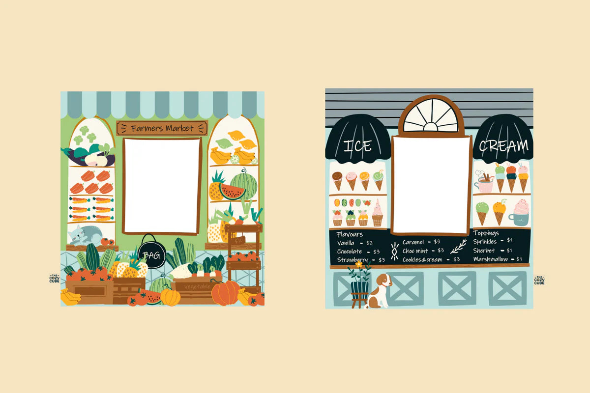 Farmers market pretend play panel for imaginative role play