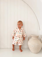 Blossom and Pear Sunny Daze two piece kids outfit with button shirt and matching shorts