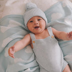 Blossom and Pear blue cloud cotton knit baby blanket for nursery or pram