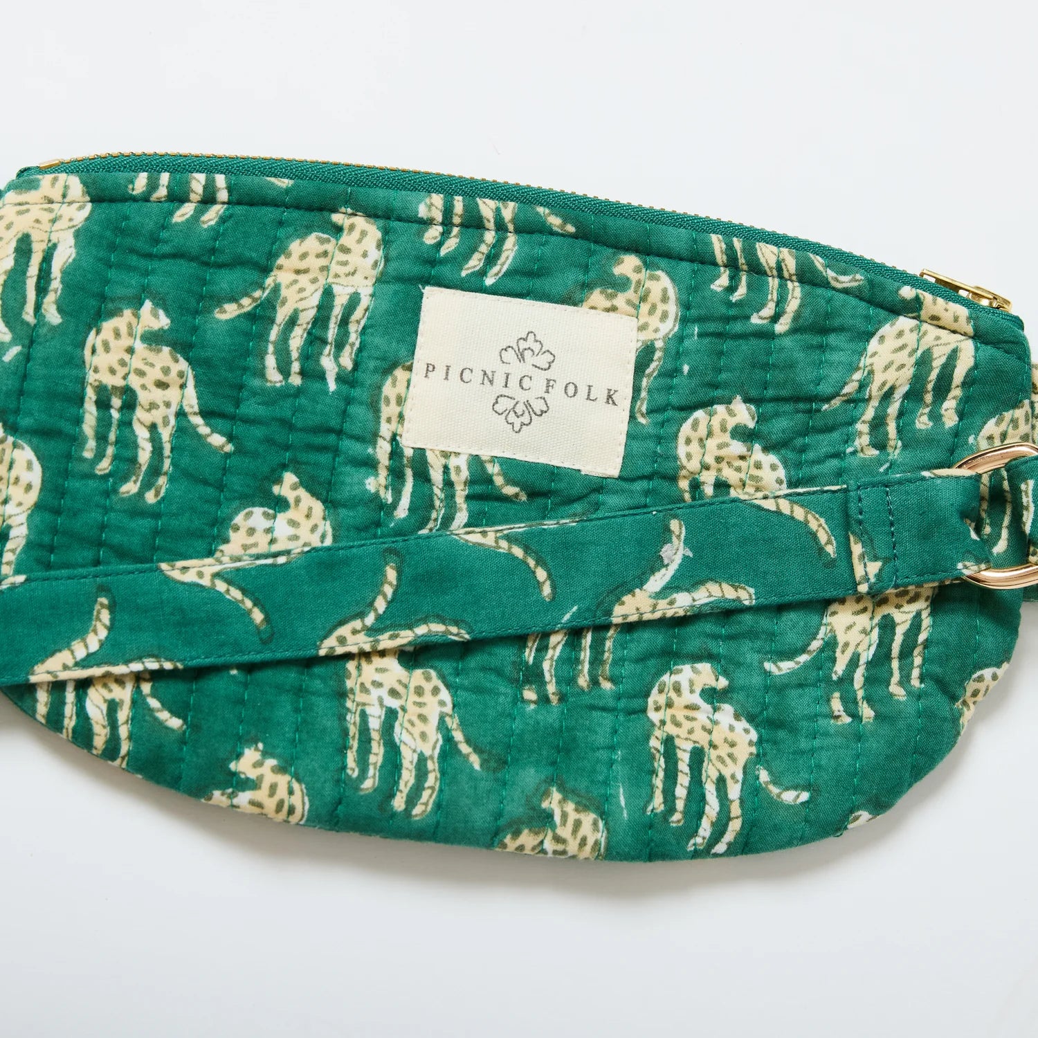 close up of kids crossbody bag picnic folk cheetah print