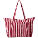 striped tote bag in pink and plum tones for everyday use