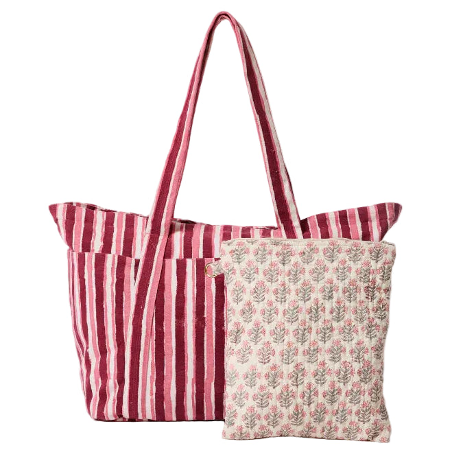 large striped tote bag for motherhood and baby essentials
