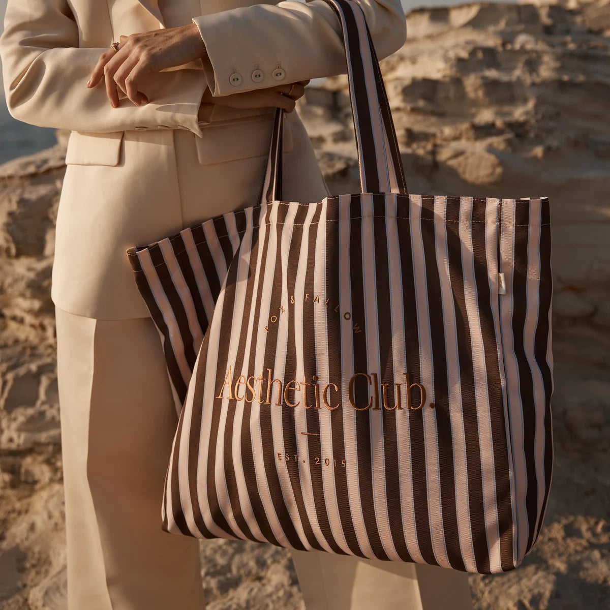 Fox & Fallow striped canvas tote bag large weekend beach bag
