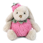 bunny in a strawberry costume dress up like similar to jellycat. stock image - brand is Mon Ami. very cute plushy soft toy