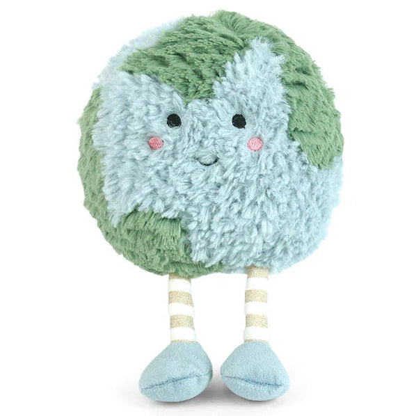 Happy Earth globe plush toy by Mon Ami with embroidered face and dangling legs