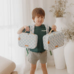 Fox & Fallow sage check lunch bag used for kids school lunches packed with food