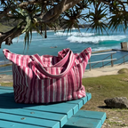 large everyday tote bag in plum stripe print