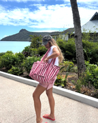 pink stripe tote bag with internal organiser pockets