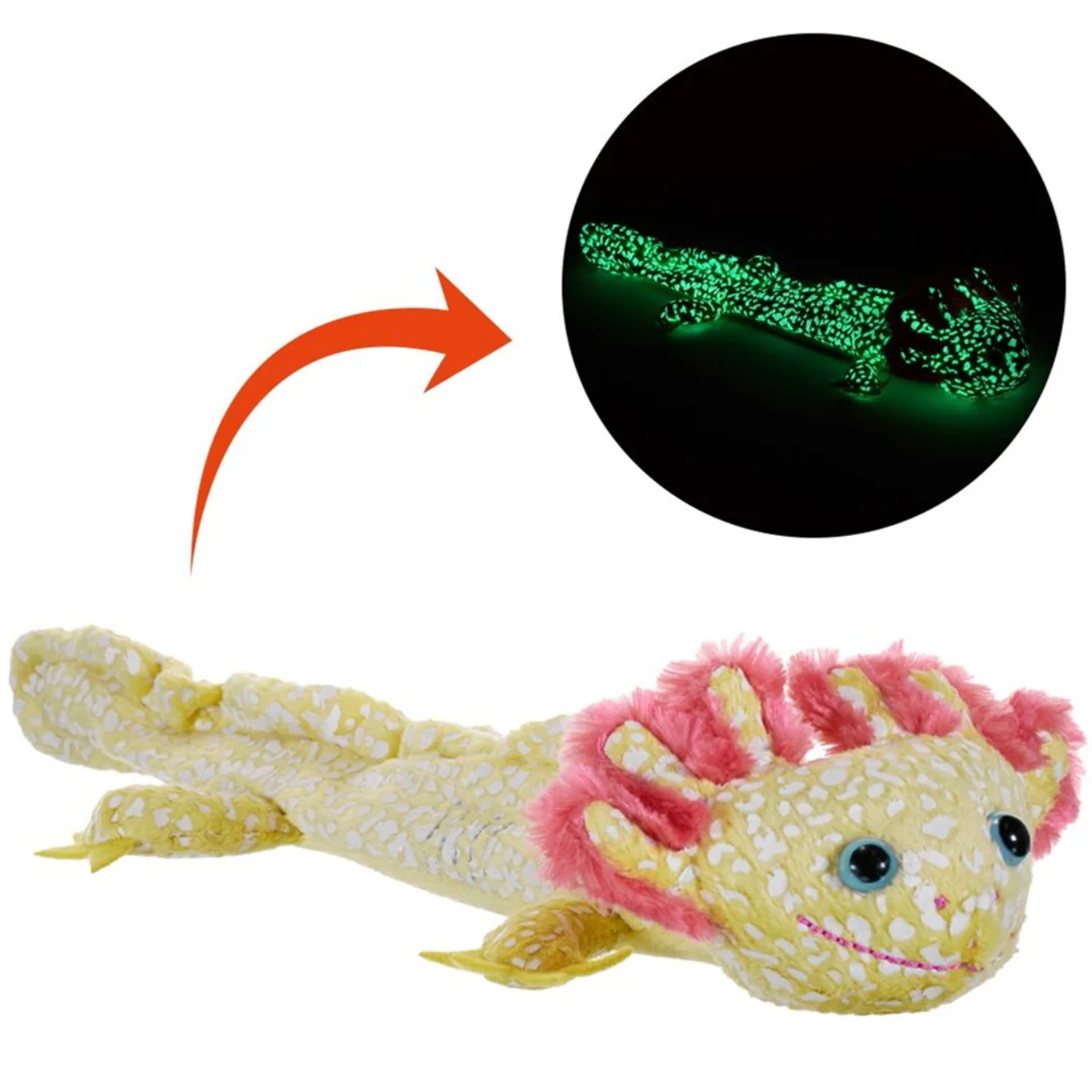 snap band Wild Republic Huggers glow in the dark axolotl plush toy
