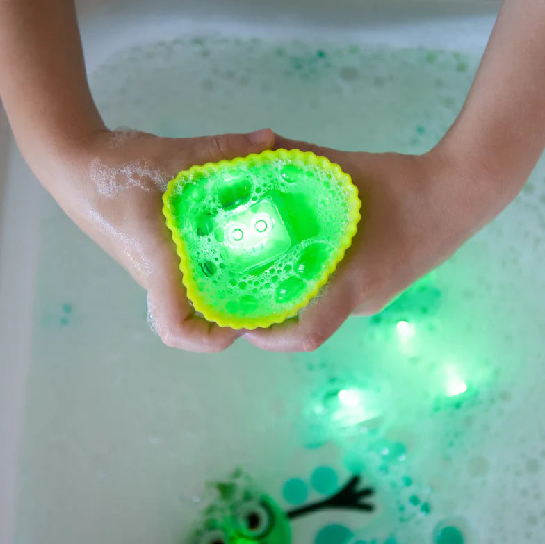 Green water activated sensory light up cubes for bath and water play
