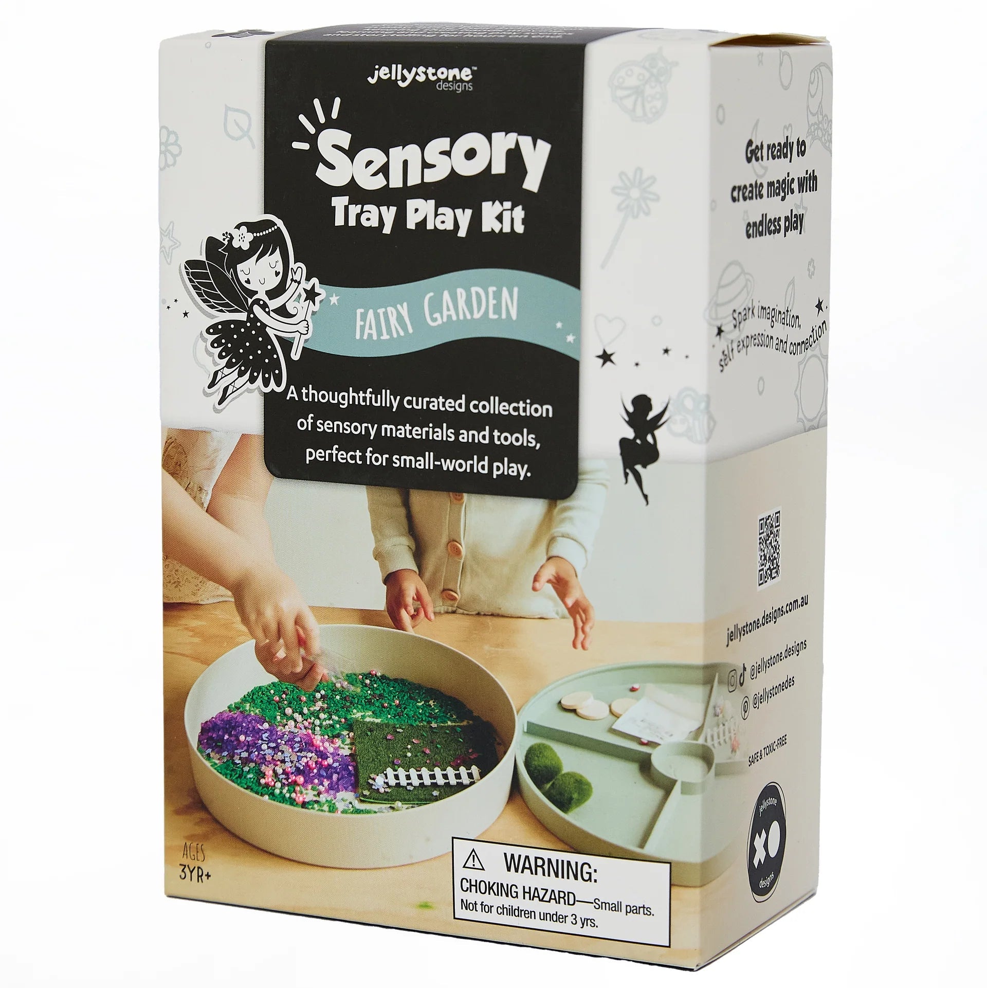 Jellystone Designs Fairy Garden Sensory Tray Play Kit with fairy figurine ladybugs flowers and sensory materials