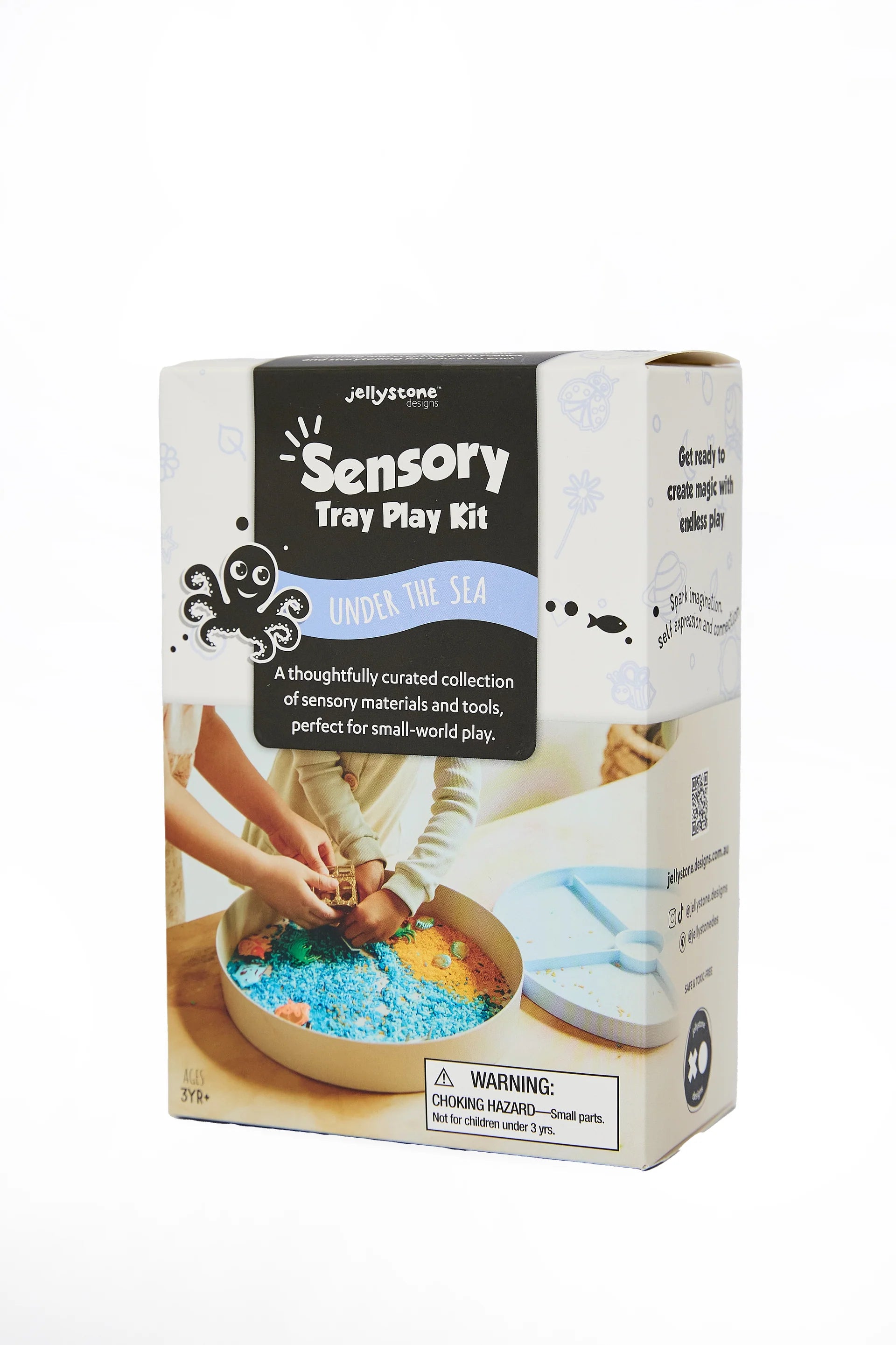 Under the Sea sensory play kit with treasure coins shells diver and blue tactile sensory materials
