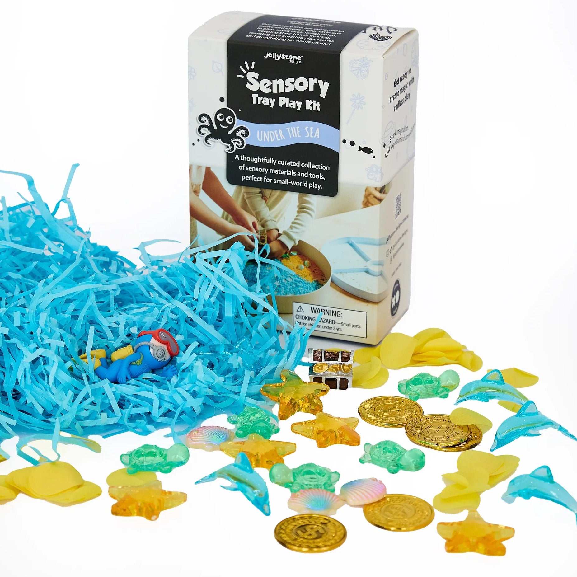Jellystone Designs Under the Sea Sensory Tray Play Kit with ocean animals treasure chest and diver accessories