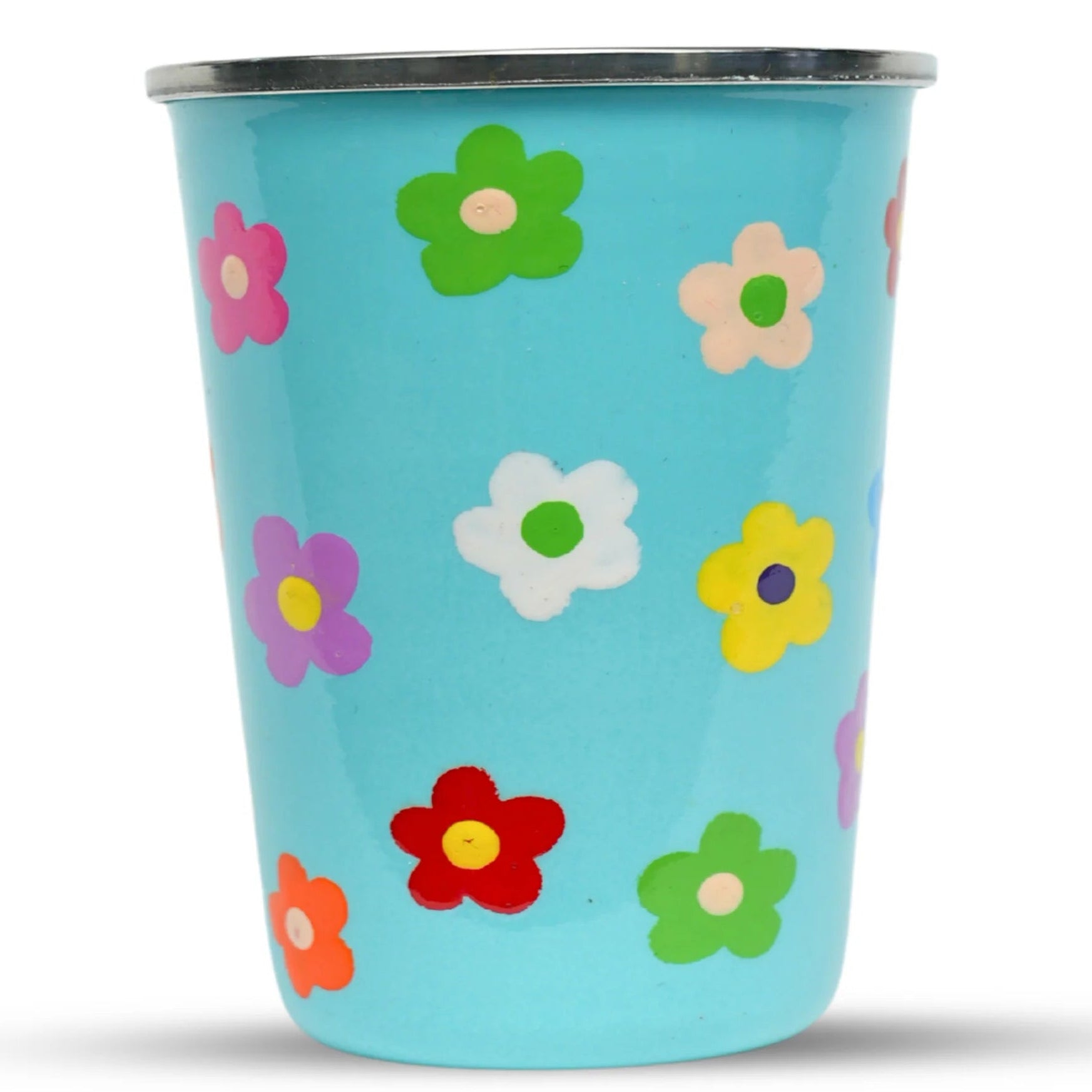blue daisies stainless steel tumbler cup for camping outdoor by picnic folk