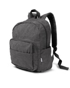 front view of Corduroy kids backpack with front pocket, laptop sleeve, health label, name label, options to personalise a name with embroidery, spacious. perfect for school or travel. this colour is charcoal