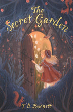 The Secret Garden illustrated book cover magical garden door and child discovering hidden garden