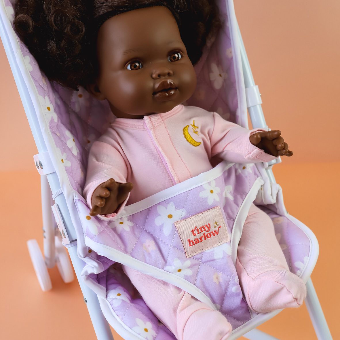 Lilac Gingham Cherry Folding Baby Doll Stroller - Tiny Harlow