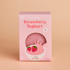 packaging of jar of tiny tummies bowl pretend baby dolls food which is magic and disappearing, perfect gifting brand is tiny harlow and flavour is strawberry yoghurt