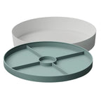 Round sage sensory tray for messy play and small world activities

