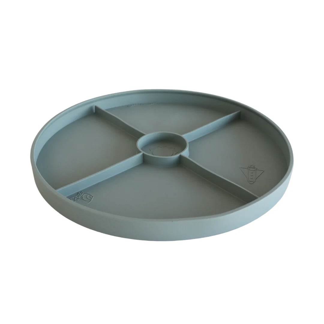 Children’s sage sensory activity tray with sectioned silicone lid
