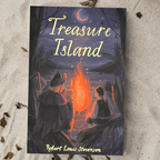 Treasure Island paperback book by Robert Louis Stevenson with illustrated cover showing pirates around a campfire at night