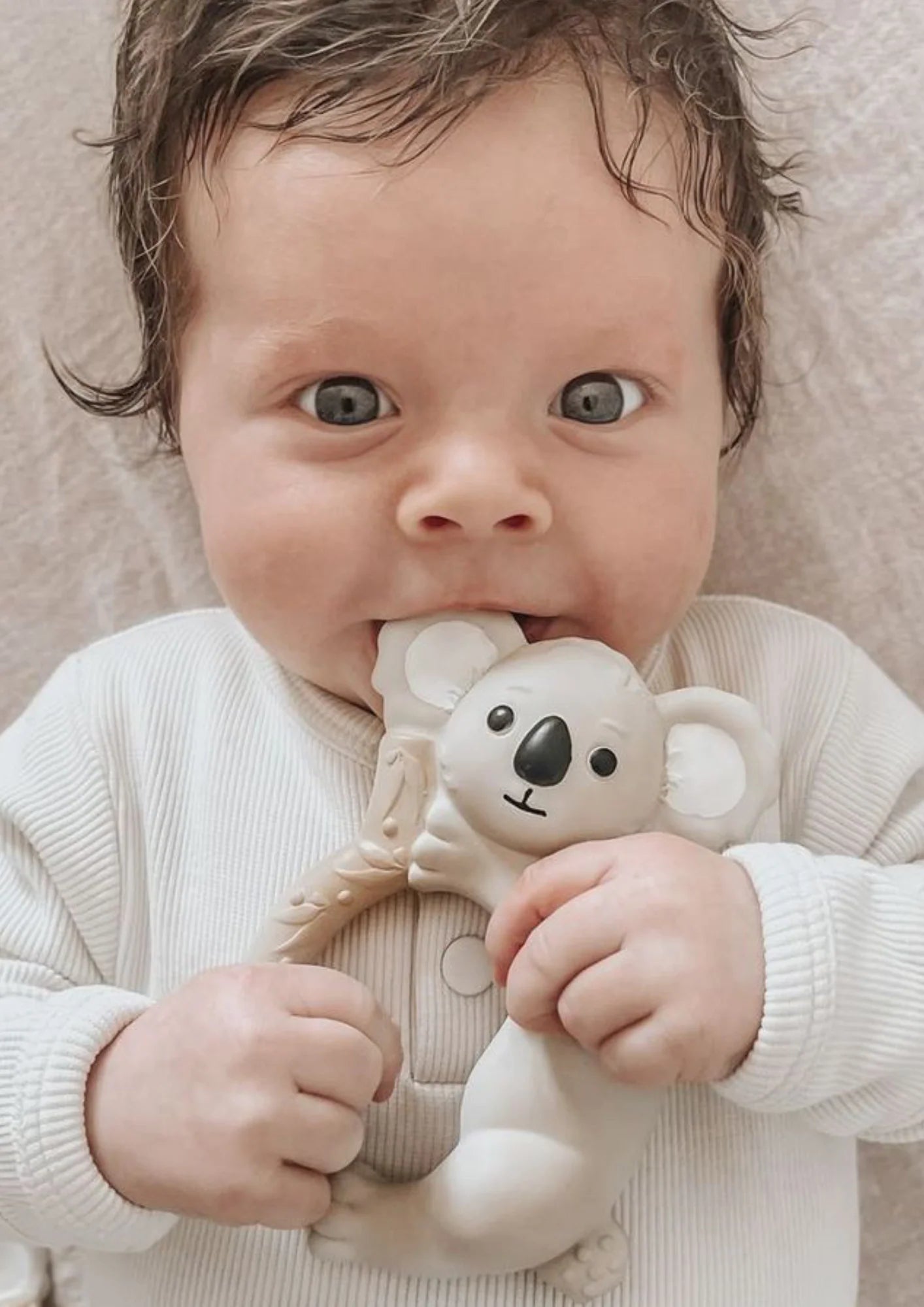 Natural rubber koala teether for babies with easy grip ring design