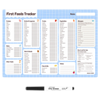 By the brand solid steps, these are baby first foods and allergens A3 fridge magnet for staring solids and ticking off first foods tracker. is a whiteboard material and comes with whiteboard marker. The colour is blue
