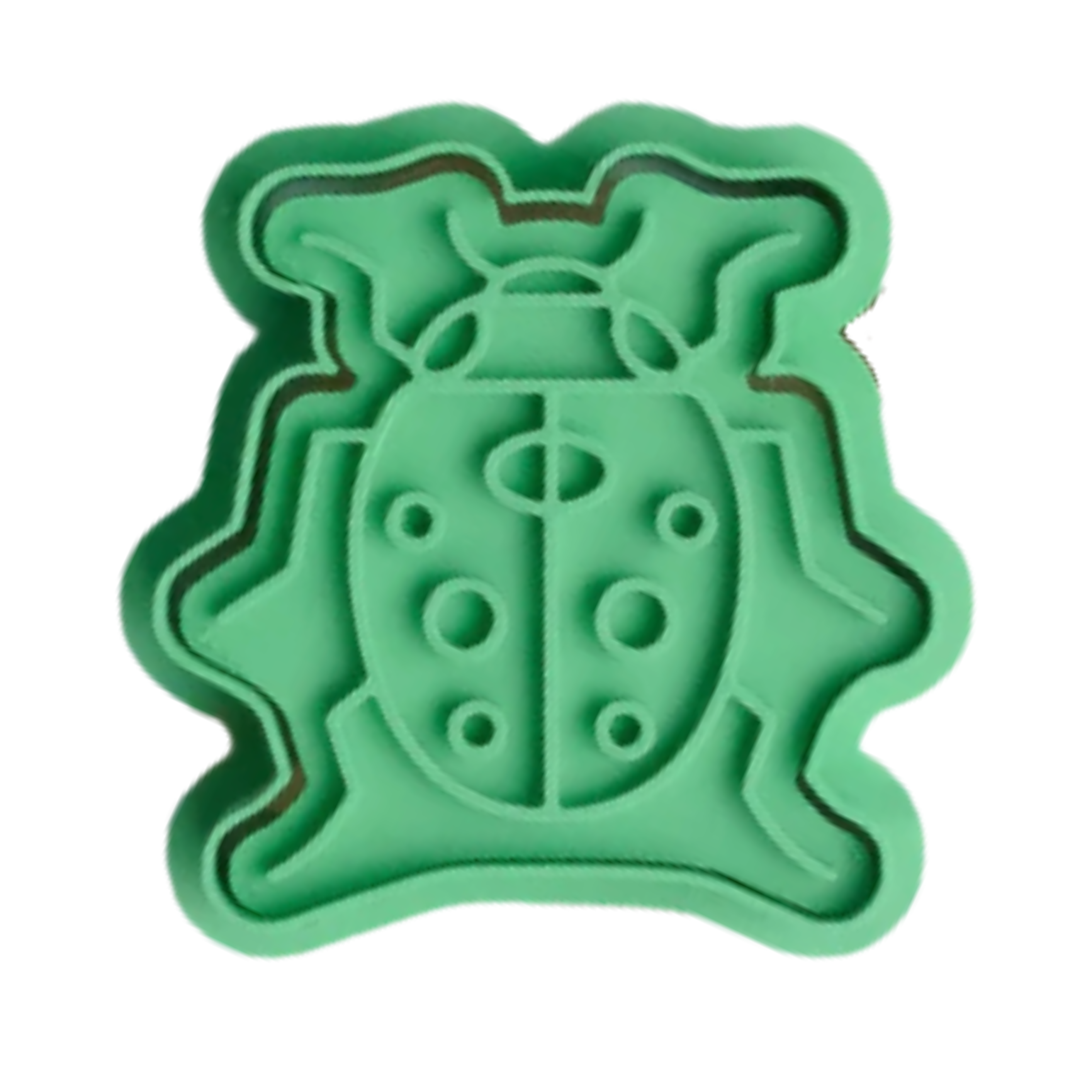 stock  image of playdough/clay stamp and cutter. Eco-friendly sensory play tool by brand playsense perfect for creative and imaginative play. can also be used for cookies and baking. pictured is ladybug