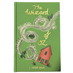 front of The Wizard of Oz collector’s edition hardback book with green illustrated cover and gold foil lettering by L. Frank Baum