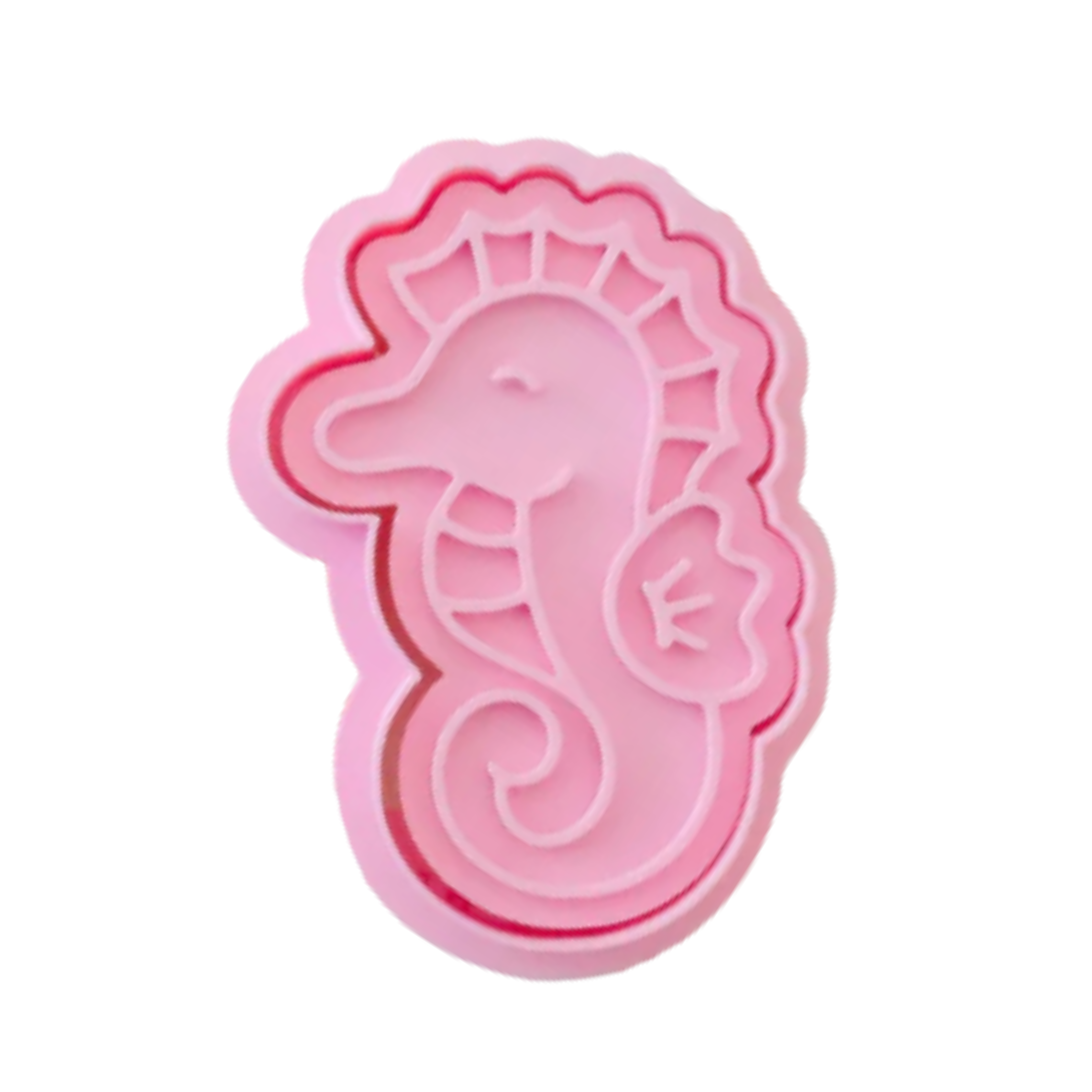 stock image of playdough/clay stamp and cutter. Eco-friendly sensory play tool by brand playsense perfect for creative and imaginative play. can also be used for cookies and baking. pictured is baby seahorse