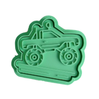 stock image of playdough/clay stamp and cutter. Eco-friendly sensory play tool by brand playsense perfect for creative and imaginative play. can also be used for cookies and baking. pictured is monster truck