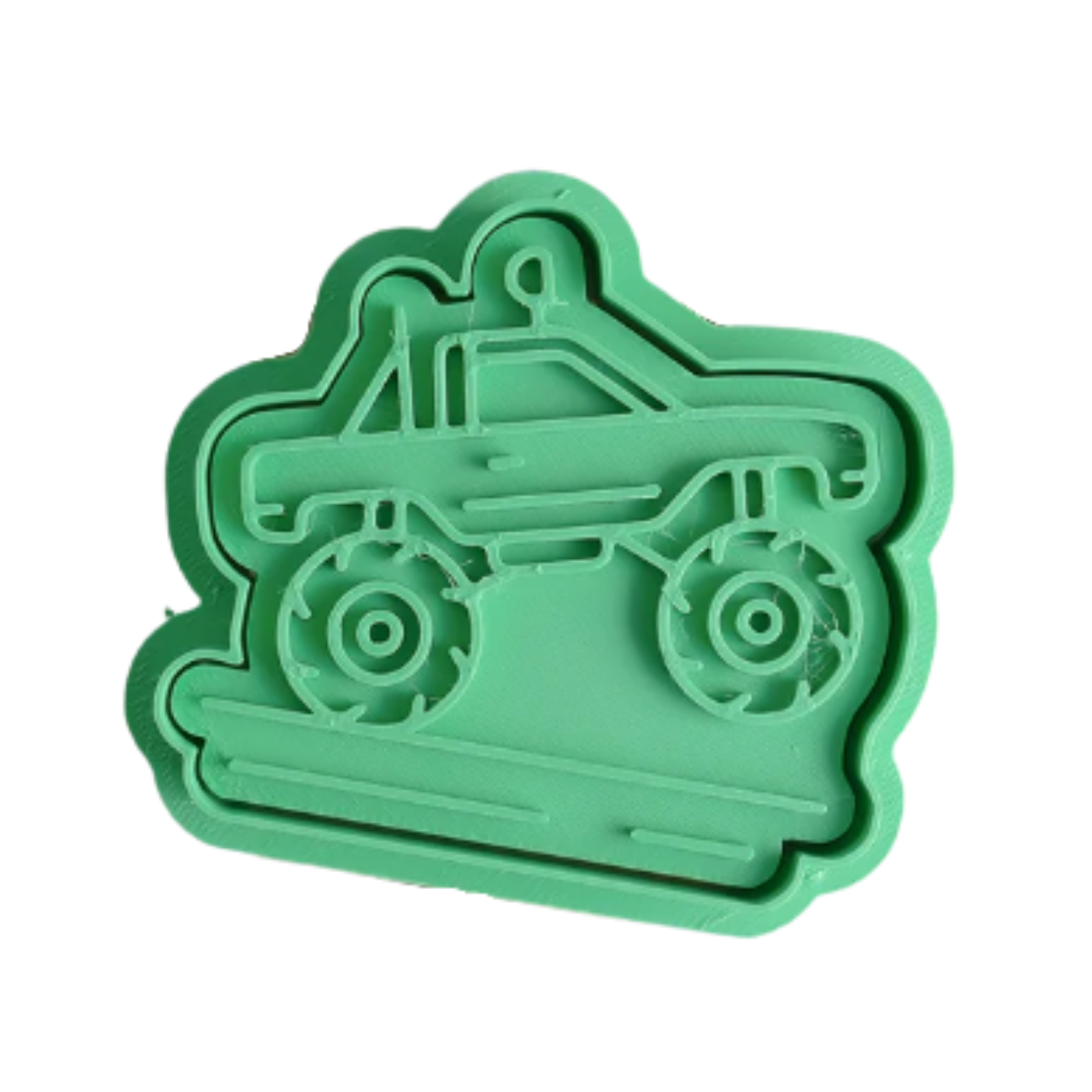 stock image of playdough/clay stamp and cutter. Eco-friendly sensory play tool by brand playsense perfect for creative and imaginative play. can also be used for cookies and baking. pictured is monster truck