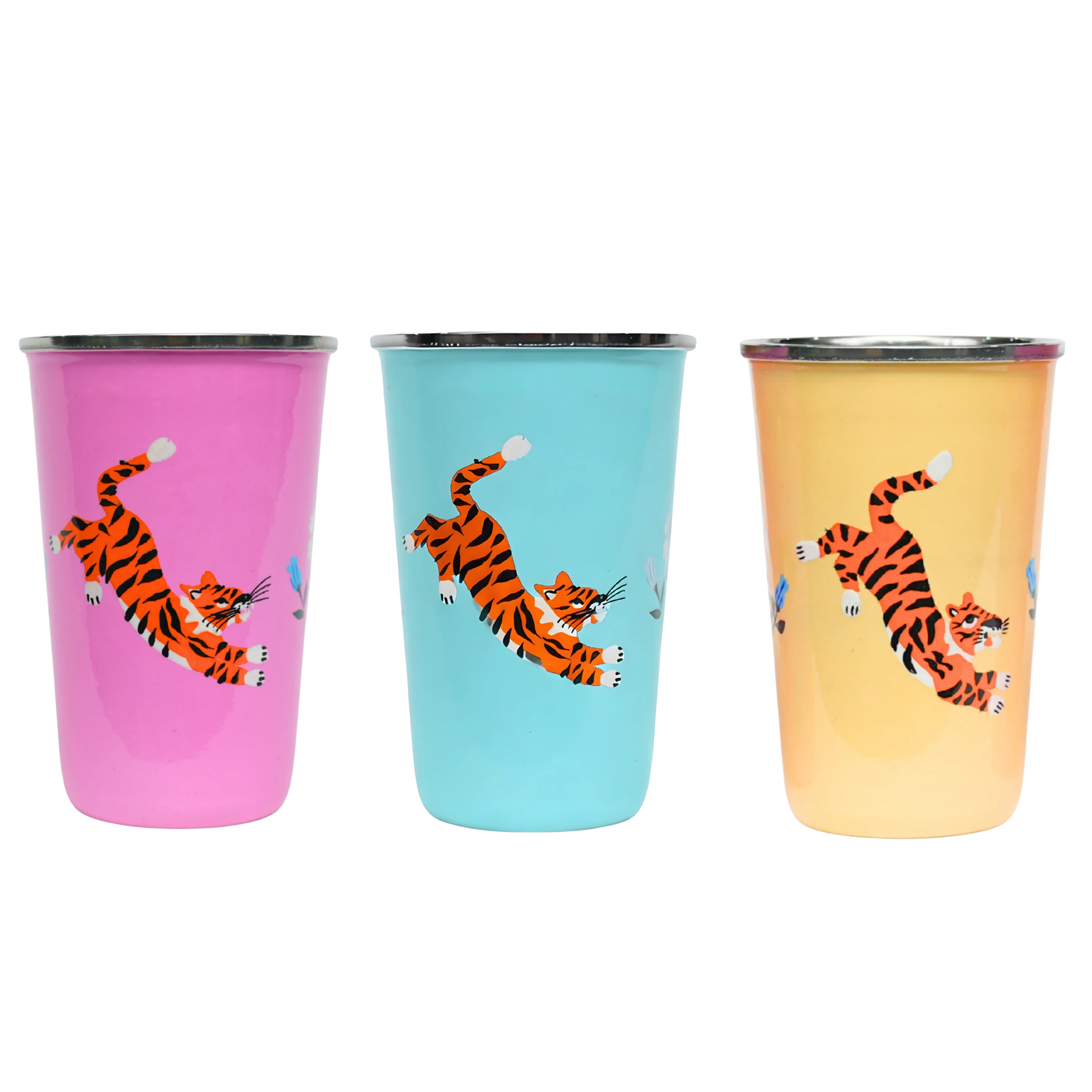 colourful stainless steel tumbler cups in large from picnic folk tiger style