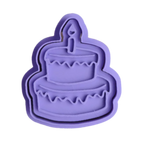 stock image of playdough/clay stamp and cutter. Eco-friendly sensory play tool by brand playsense perfect for creative and imaginative play. can also be used for cookies and baking. pictured is celebration cake