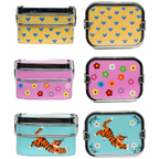 Set of colorful tucker boxes with different patterns on a white background from picnic folk