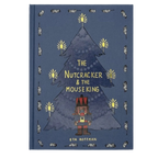 front of The Nutcracker & The Mouse King collector’s edition hardcover book with blue illustrated cover, gold foil title, festive Christmas design.
