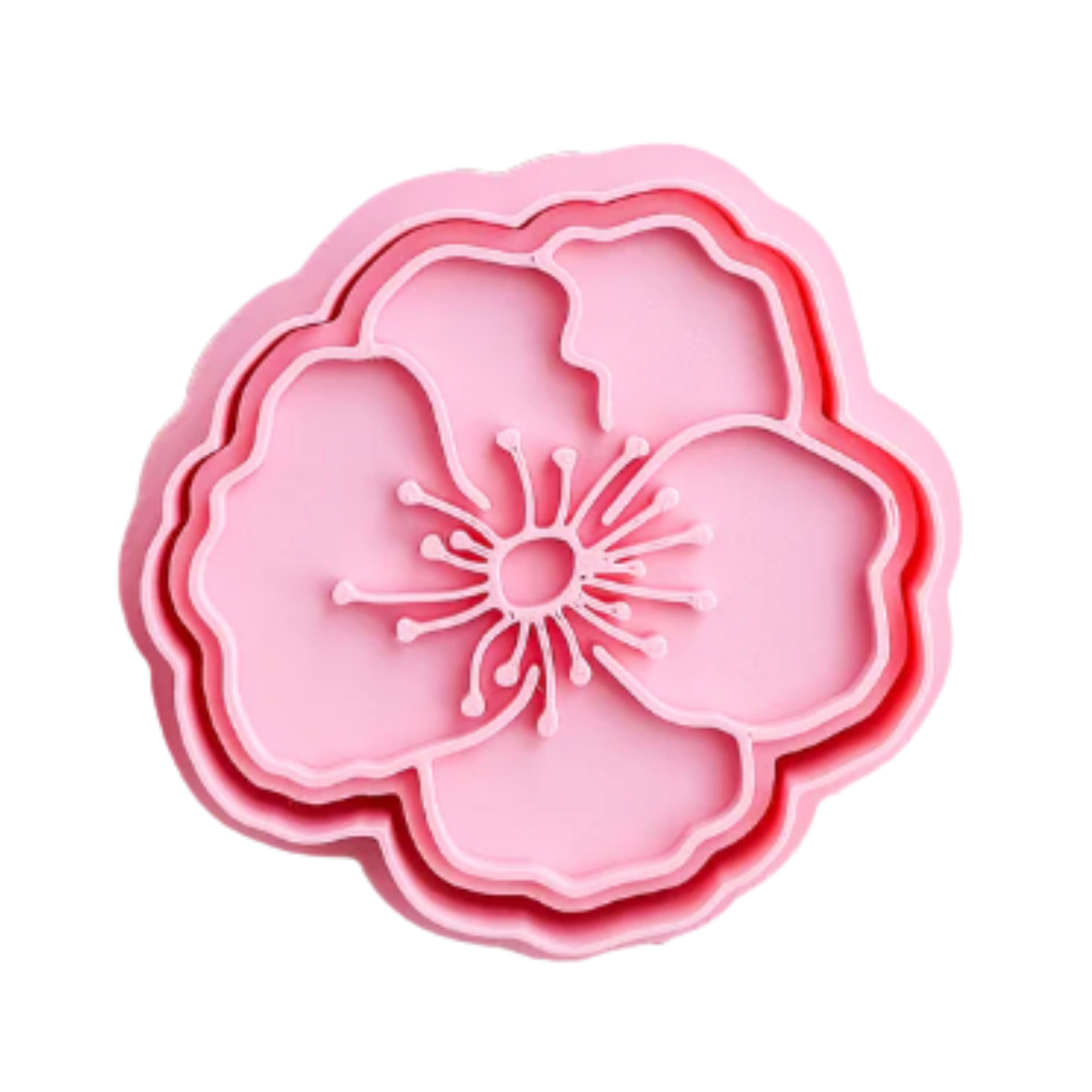 stock image of playdough/clay stamp and cutter. Eco-friendly sensory play tool by brand playsense perfect for creative and imaginative play. can also be used for cookies and baking. pictured is poppy flower