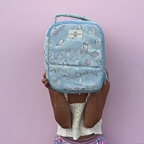 insulated lunch bag in blue with ocean themed print