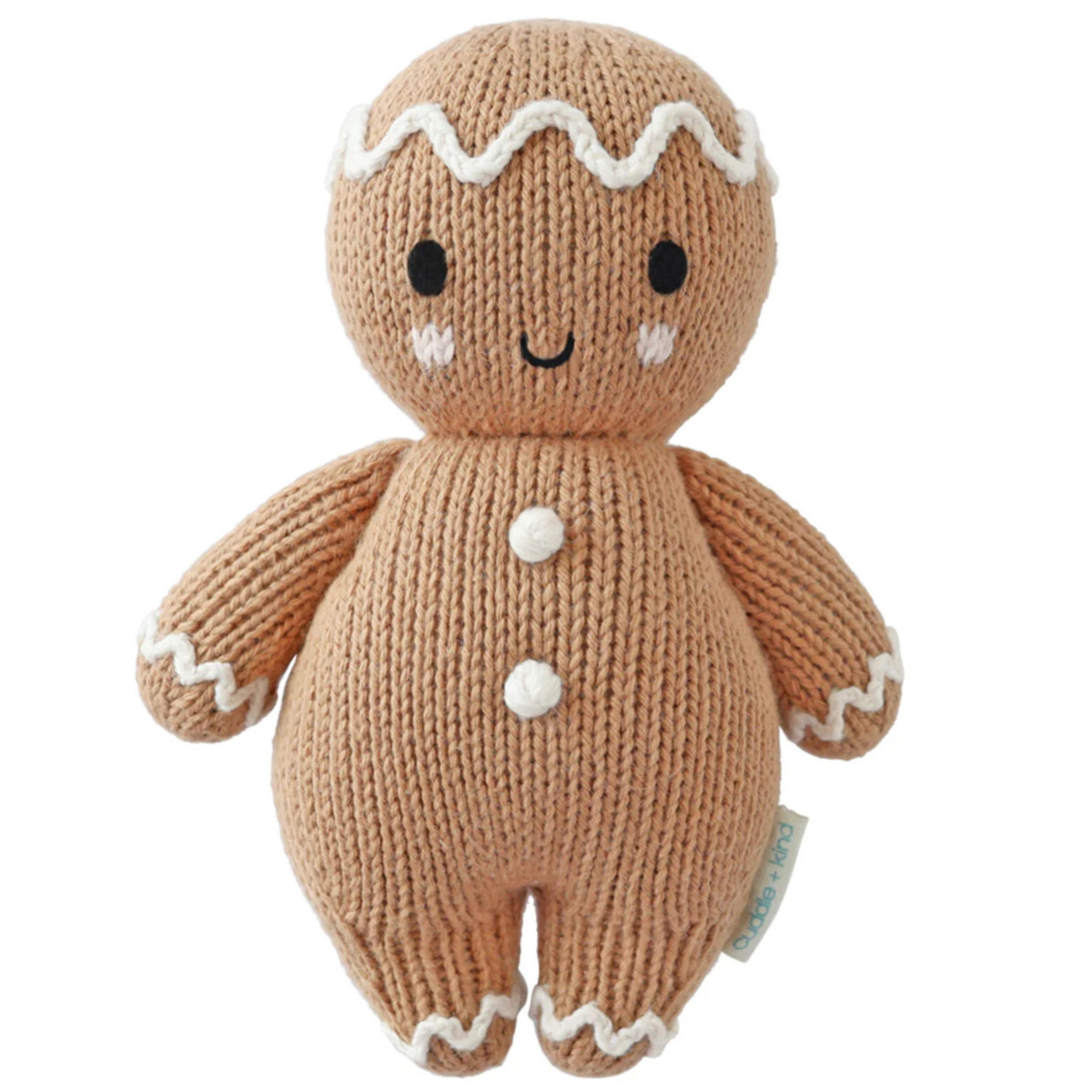 Baby Gingerbread White Icing hand-knit doll by Cuddle + Kind