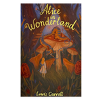 beautiful artwork cover Alice’s Adventures in Wonderland paperback book by Lewis Carroll with illustrated cover featuring Alice and whimsical forest scene