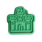 stock image of playdough/clay stamp and cutter. Eco-friendly sensory play tool by brand playsense perfect for creative and imaginative play. can also be used for cookies and baking. pictured is castle